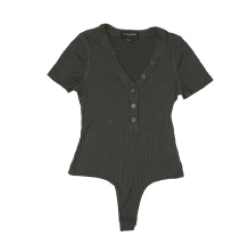 David Lerner Olive Green Ribbed Bodysuit
